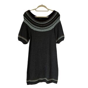 BCBGMAXAZRIA Women's Sweater Dress Size S Gray Light Blue Knit Fair Isle